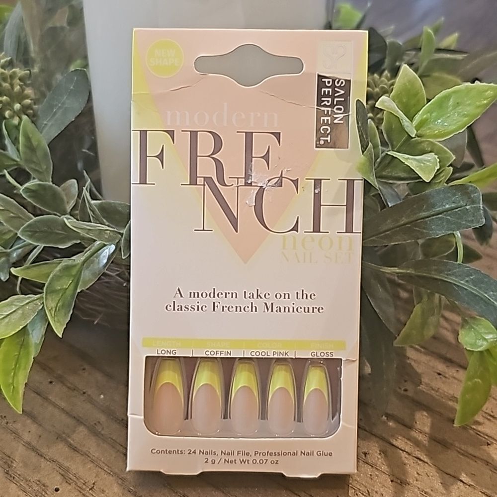 Neon French tip NWT coffin long cool.pink gloss